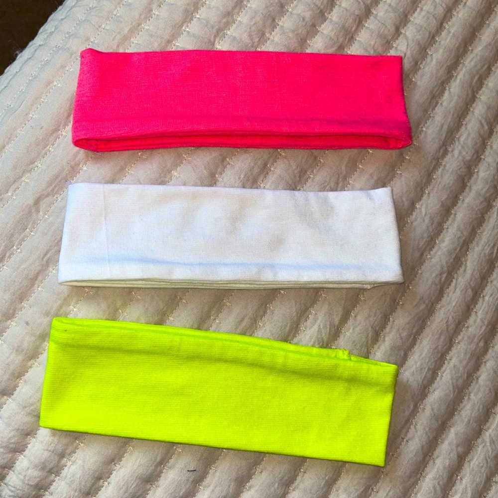 NWOT Neon pink, yellow,white thick headbands one size stretchy 3 pack